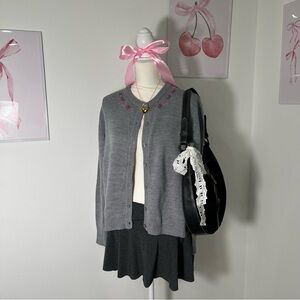 Faded Glory Vintage Y2K Gray Floral Button Cardigan Sweater Womens Large